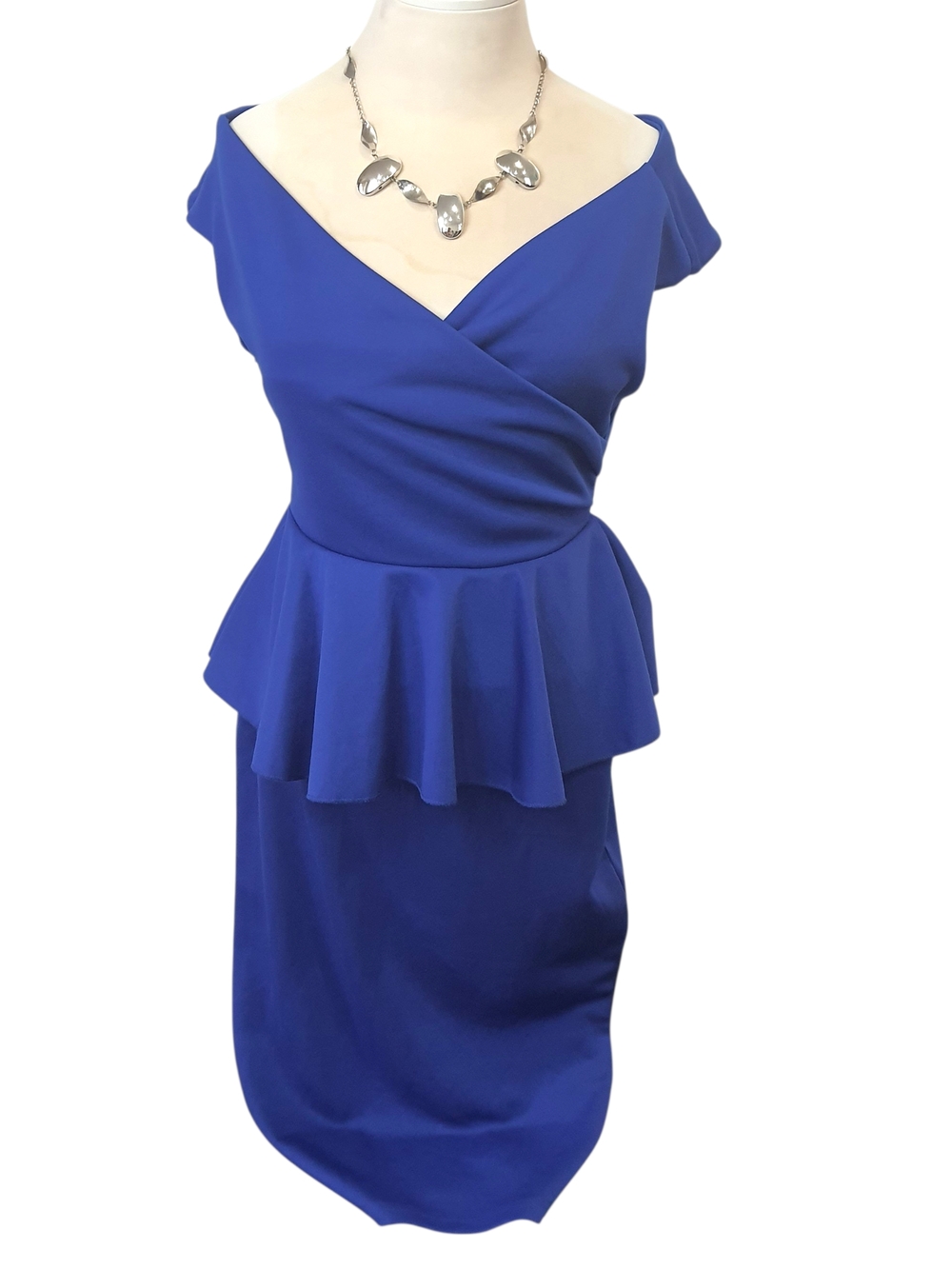 Women’s Royal Blue Off-Shoulder Peplum Sheath Dress